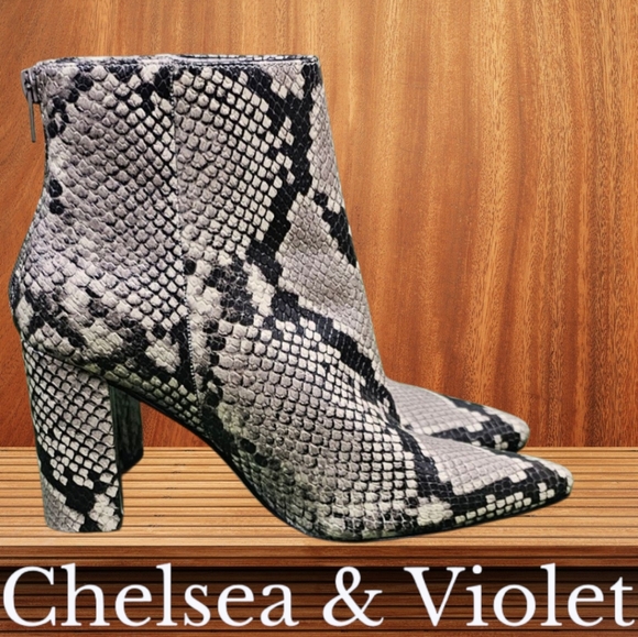 CHELSEA & VIOLET | MEGAN LEATHER SNAKESKIN HIGH ANKLE BOOTIES - Picture 1 of 16